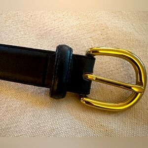 NEW L.L.Bean LL Bean Women's Black Leather Gold Brass Hardware Belt XL USA